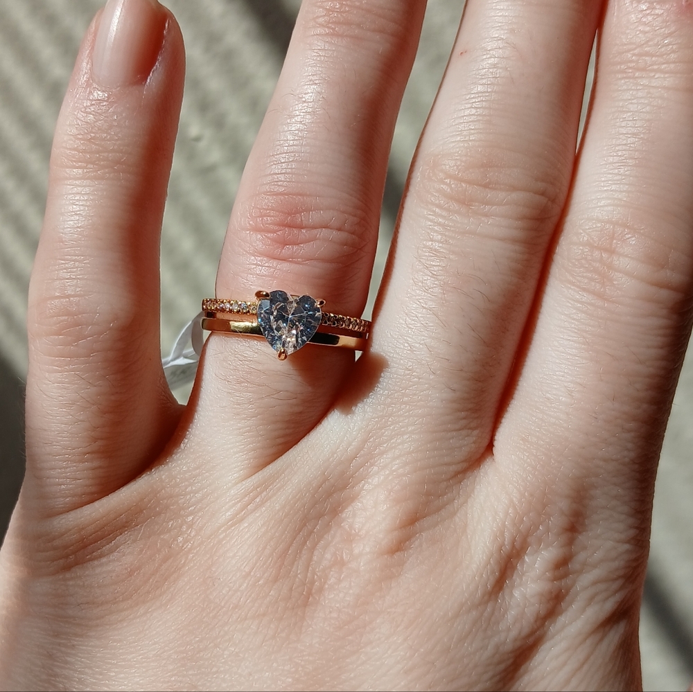 Pandora Sparkling Heart Double Band Ring | 14k Gold Plated NWT - Picture 4 of 6